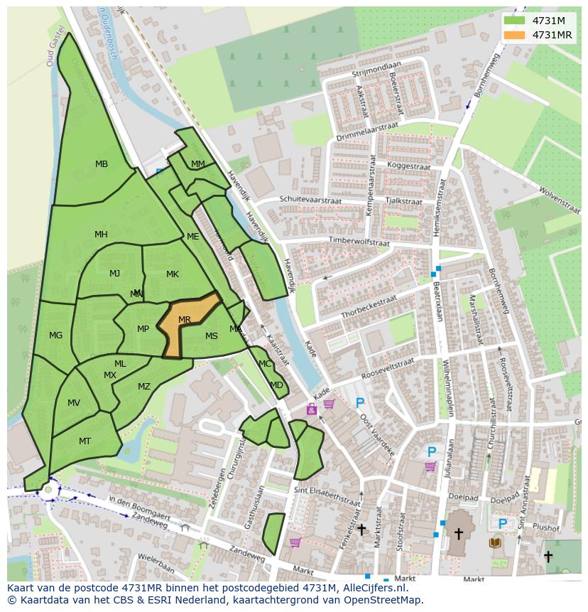 Afbeelding van het postcodegebied 4731 MR op de kaart.