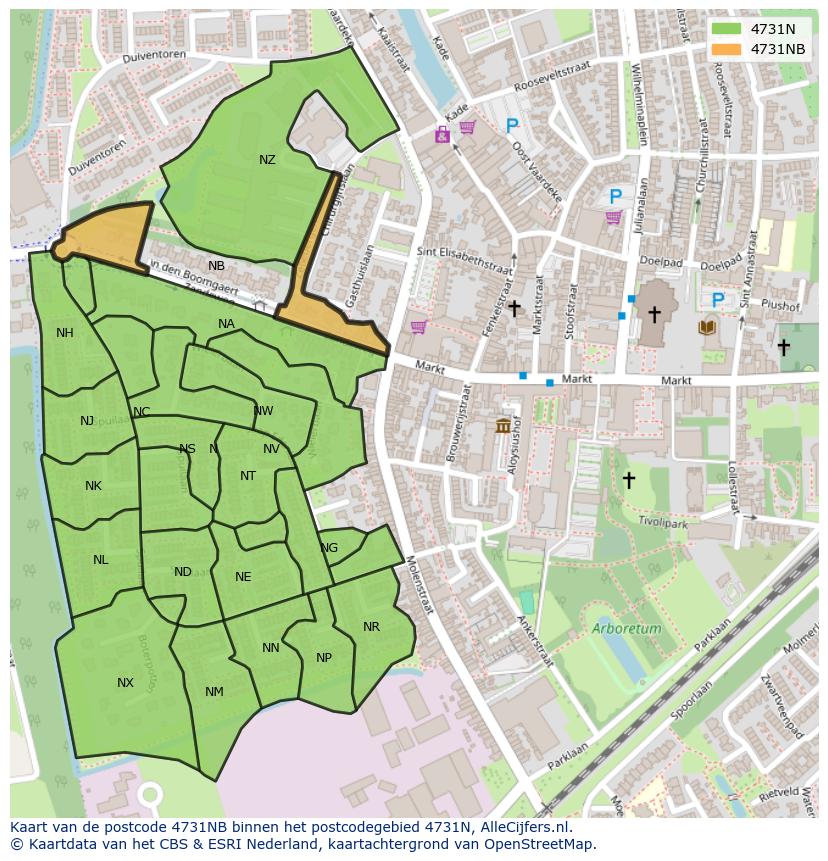 Afbeelding van het postcodegebied 4731 NB op de kaart.