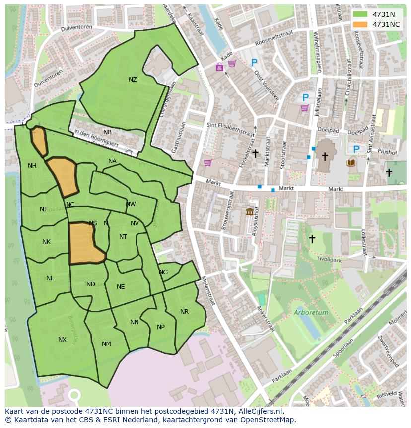 Afbeelding van het postcodegebied 4731 NC op de kaart.