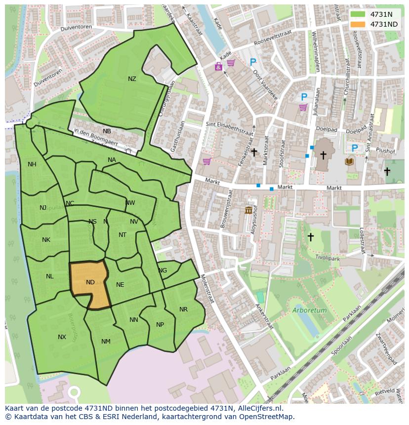 Afbeelding van het postcodegebied 4731 ND op de kaart.