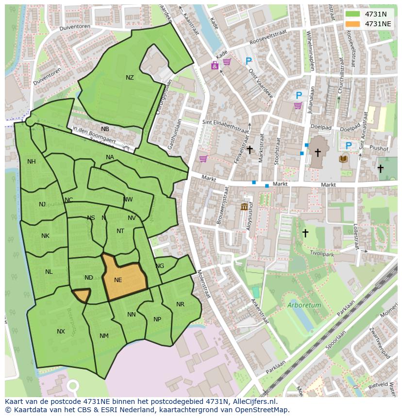 Afbeelding van het postcodegebied 4731 NE op de kaart.