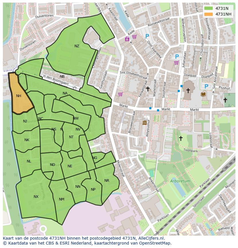 Afbeelding van het postcodegebied 4731 NH op de kaart.