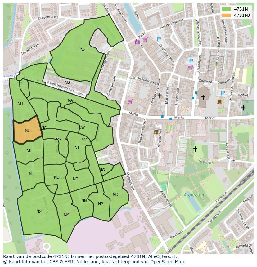 Afbeelding van het postcodegebied 4731 NJ op de kaart.