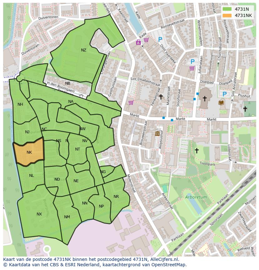 Afbeelding van het postcodegebied 4731 NK op de kaart.