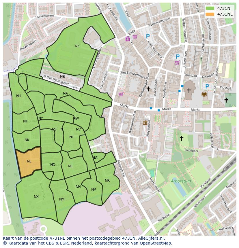 Afbeelding van het postcodegebied 4731 NL op de kaart.