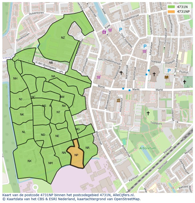 Afbeelding van het postcodegebied 4731 NP op de kaart.