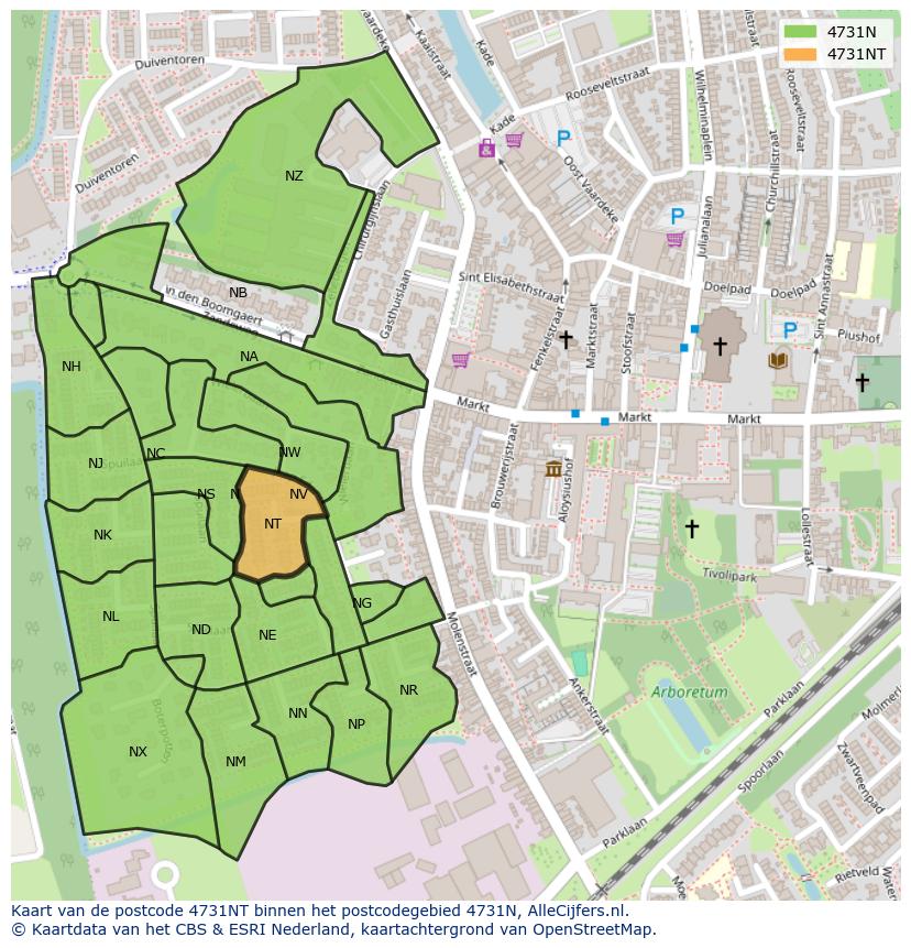 Afbeelding van het postcodegebied 4731 NT op de kaart.
