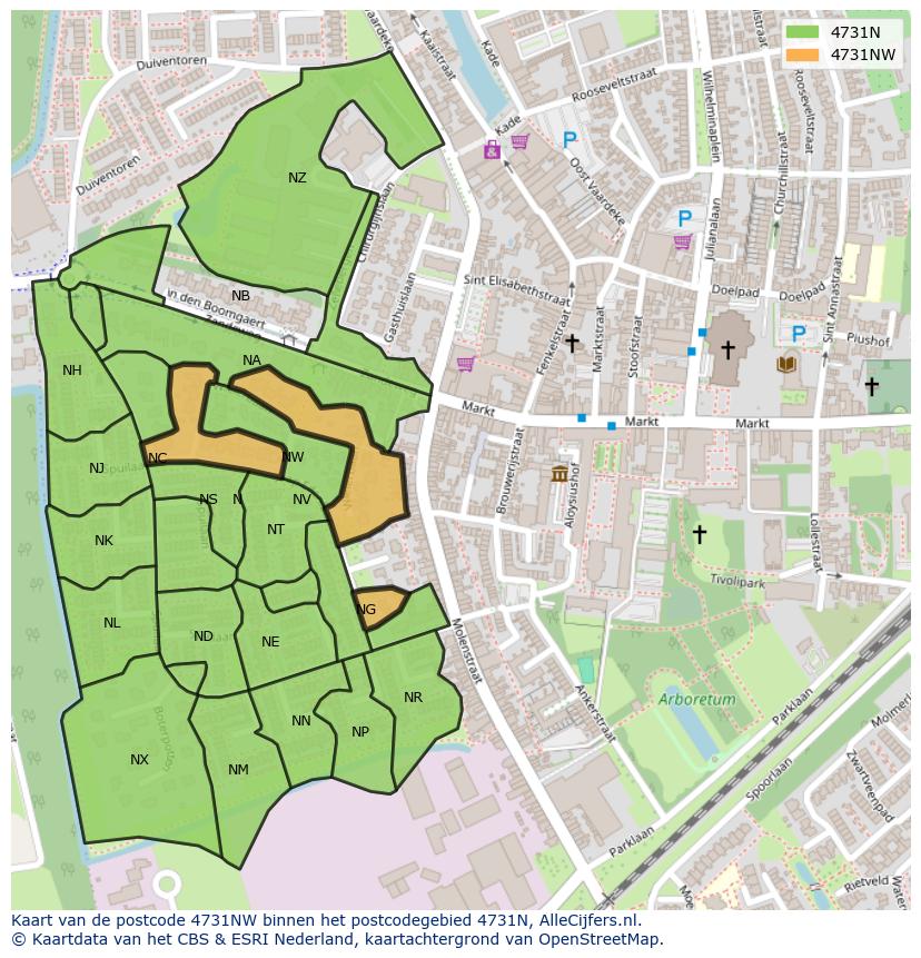 Afbeelding van het postcodegebied 4731 NW op de kaart.