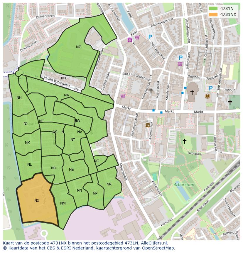 Afbeelding van het postcodegebied 4731 NX op de kaart.