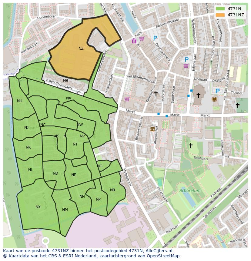 Afbeelding van het postcodegebied 4731 NZ op de kaart.