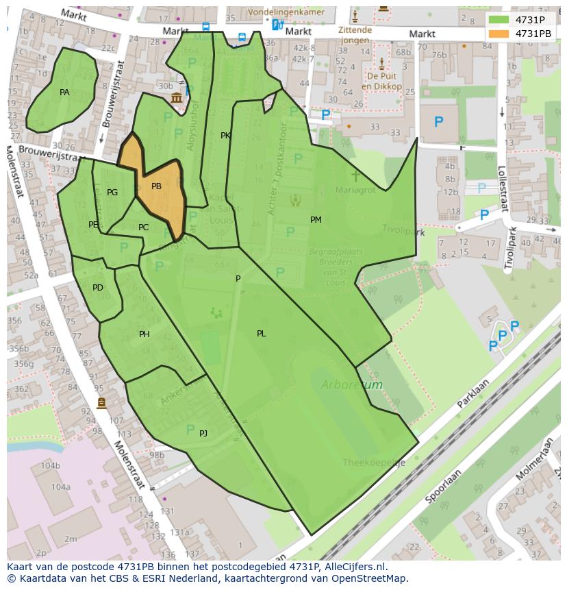 Afbeelding van het postcodegebied 4731 PB op de kaart.