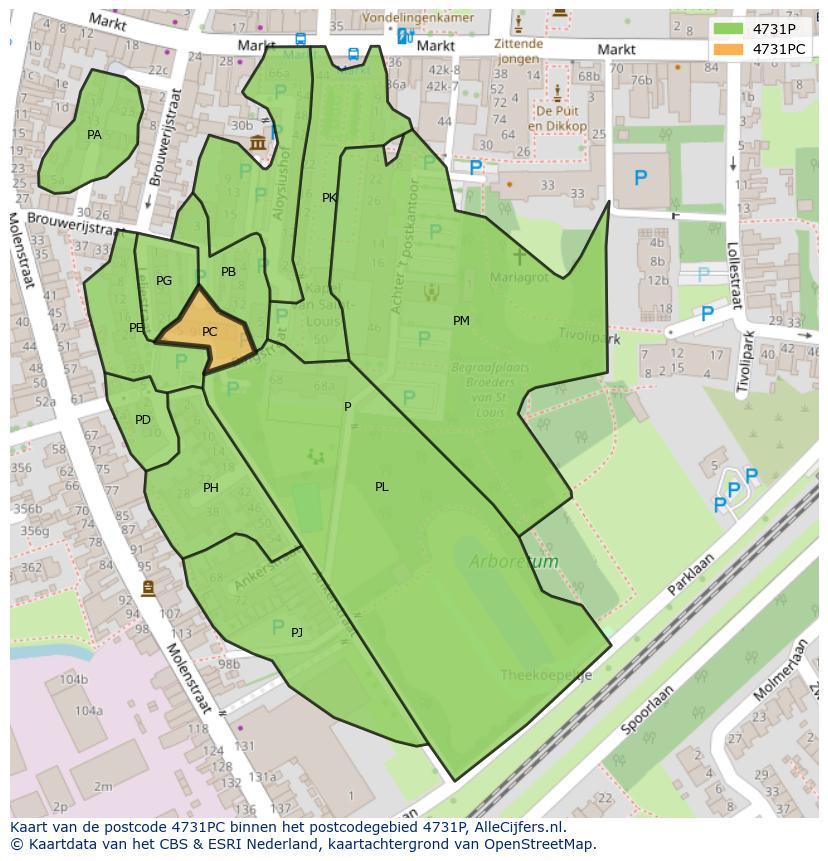 Afbeelding van het postcodegebied 4731 PC op de kaart.