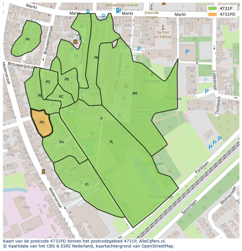 Afbeelding van het postcodegebied 4731 PD op de kaart.