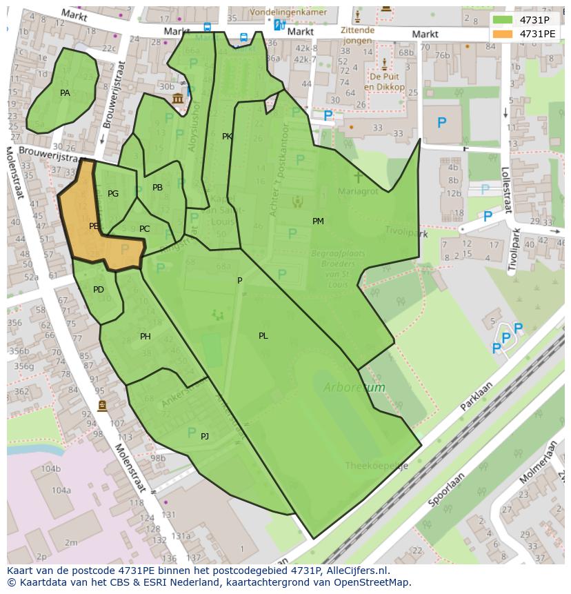 Afbeelding van het postcodegebied 4731 PE op de kaart.