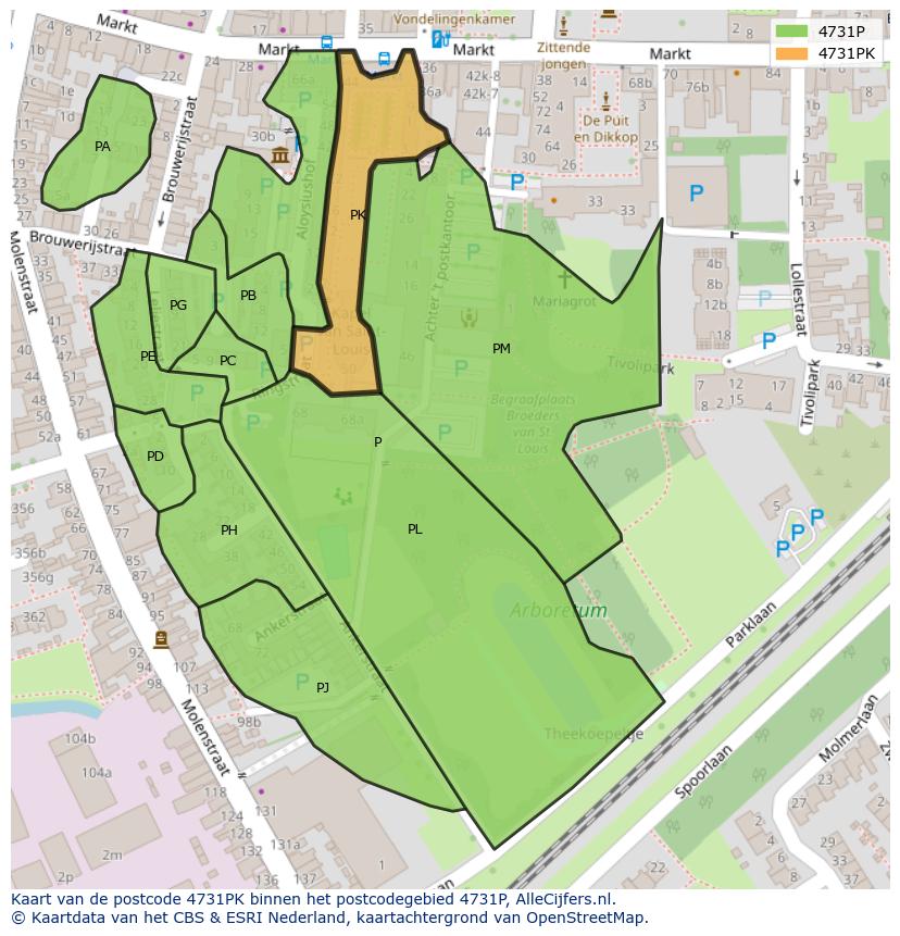 Afbeelding van het postcodegebied 4731 PK op de kaart.