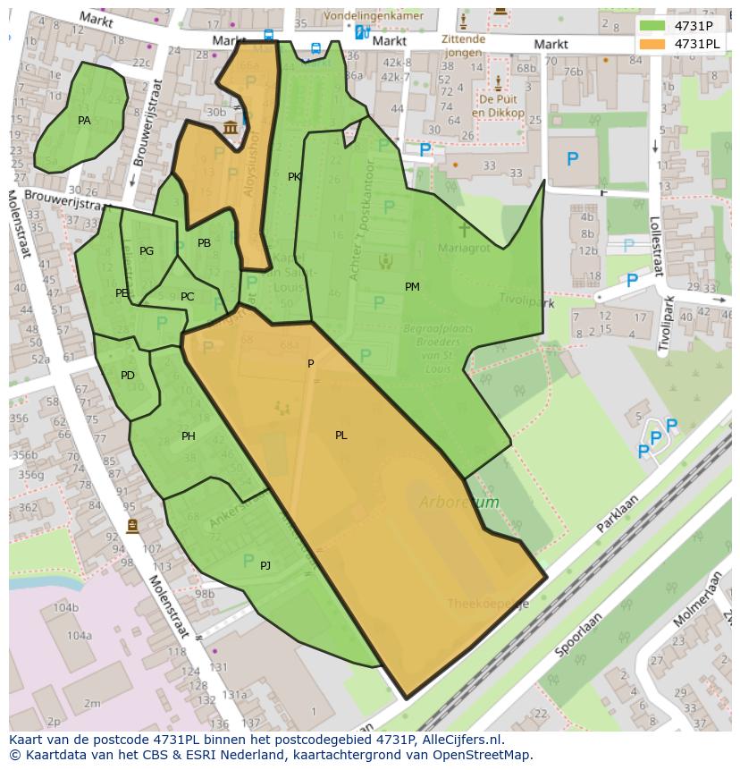 Afbeelding van het postcodegebied 4731 PL op de kaart.
