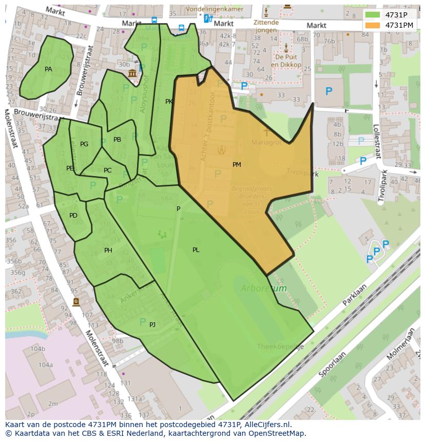 Afbeelding van het postcodegebied 4731 PM op de kaart.