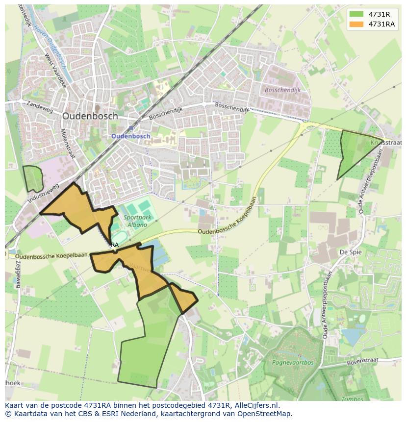 Afbeelding van het postcodegebied 4731 RA op de kaart.