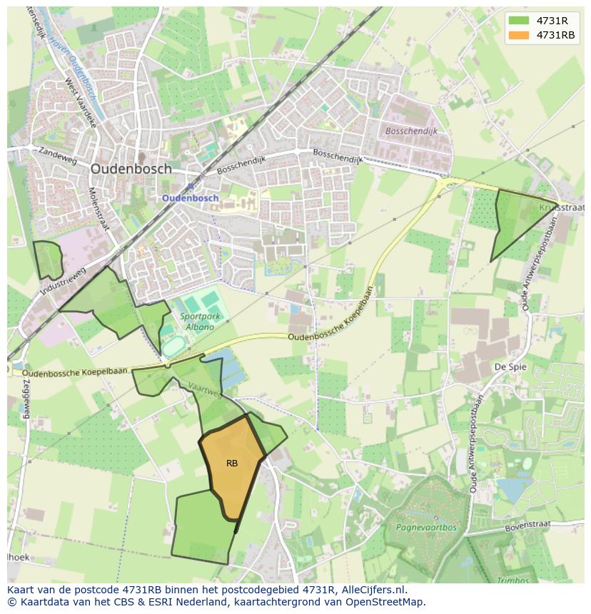 Afbeelding van het postcodegebied 4731 RB op de kaart.
