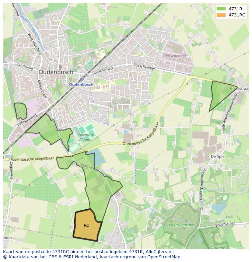 Afbeelding van het postcodegebied 4731 RC op de kaart.