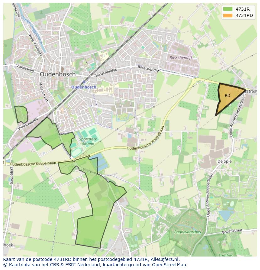 Afbeelding van het postcodegebied 4731 RD op de kaart.