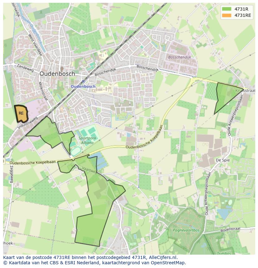 Afbeelding van het postcodegebied 4731 RE op de kaart.