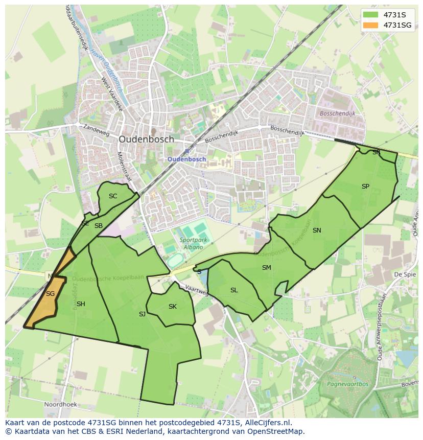 Afbeelding van het postcodegebied 4731 SG op de kaart.