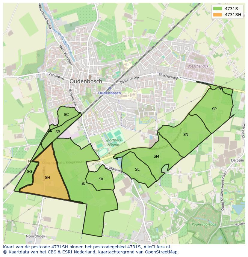 Afbeelding van het postcodegebied 4731 SH op de kaart.