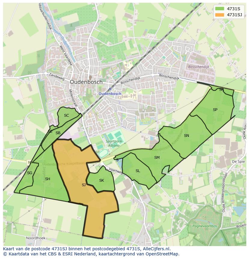 Afbeelding van het postcodegebied 4731 SJ op de kaart.