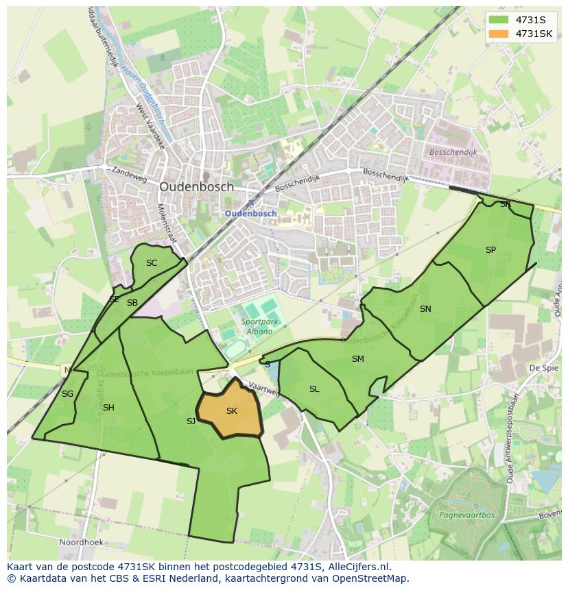 Afbeelding van het postcodegebied 4731 SK op de kaart.