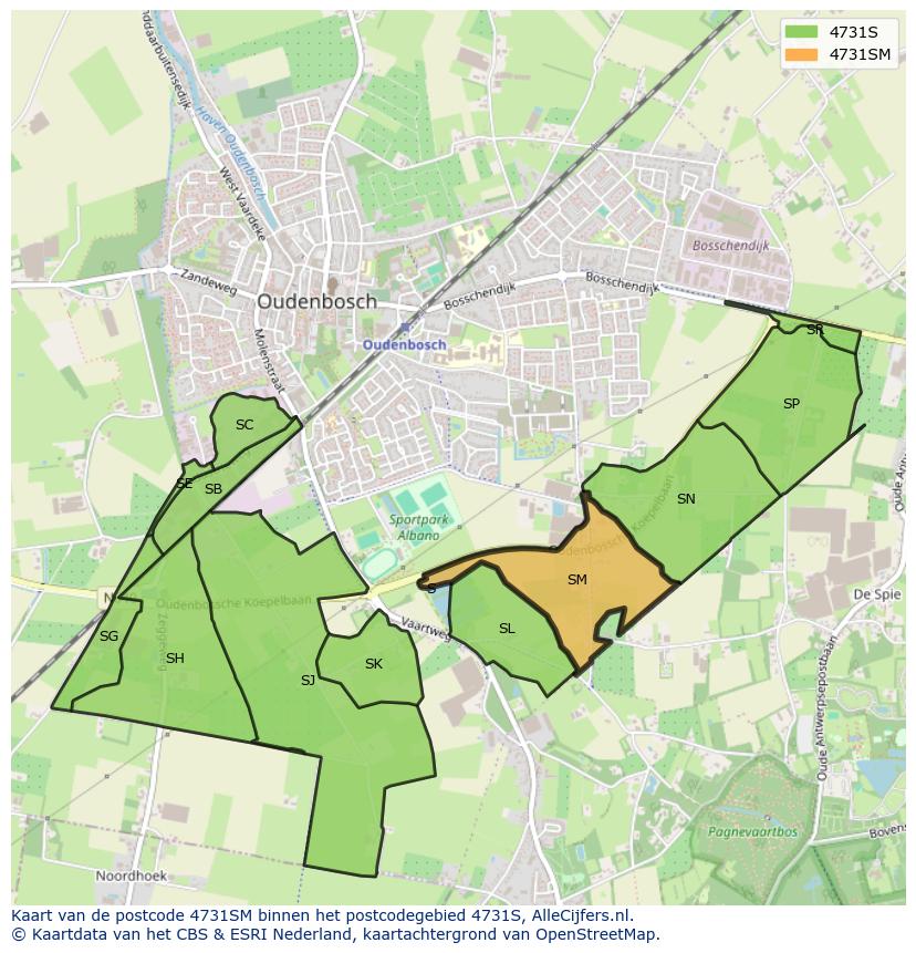 Afbeelding van het postcodegebied 4731 SM op de kaart.