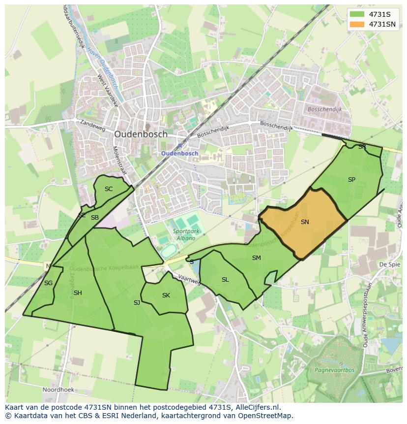 Afbeelding van het postcodegebied 4731 SN op de kaart.