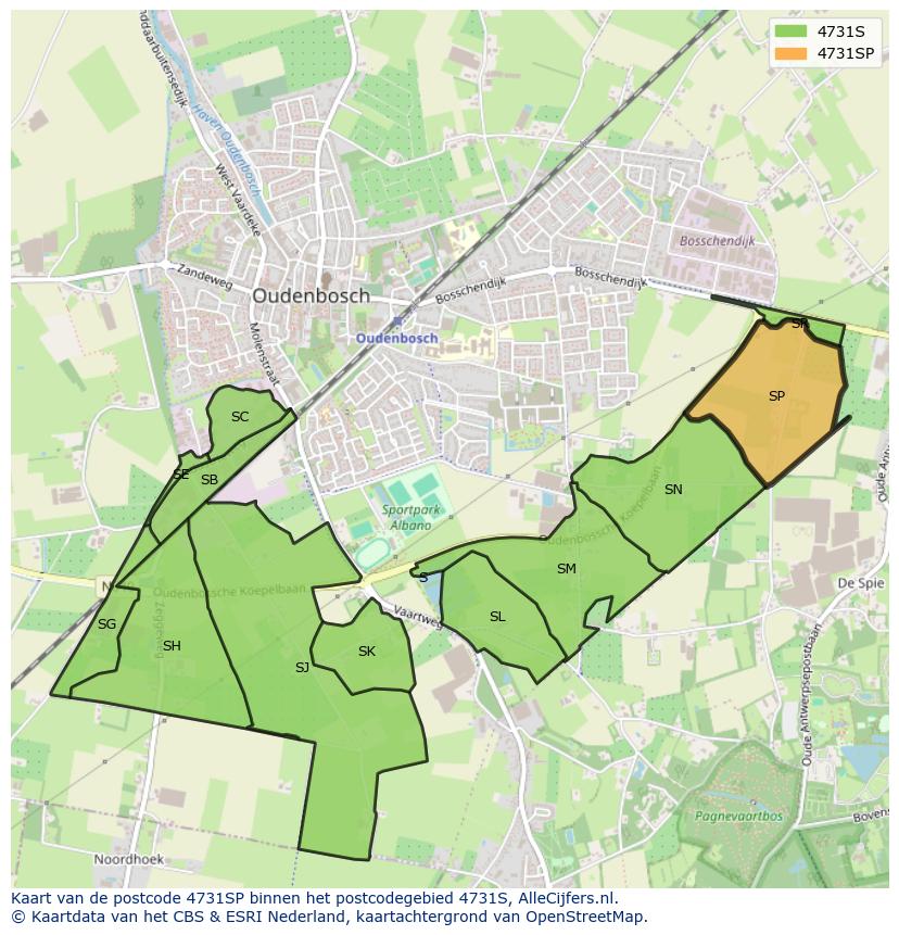 Afbeelding van het postcodegebied 4731 SP op de kaart.