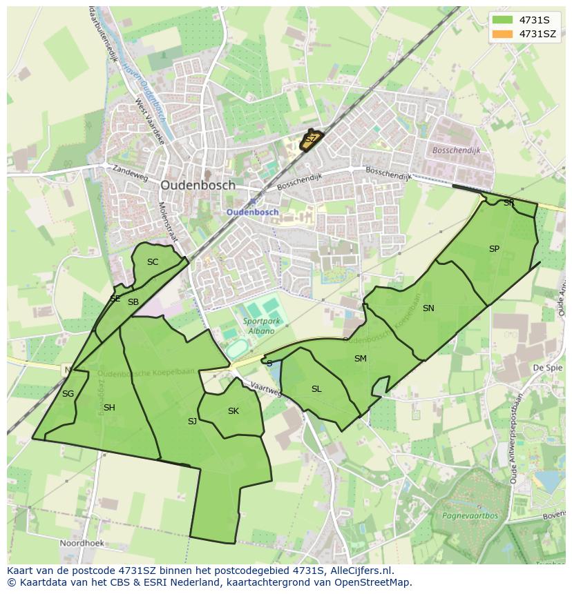 Afbeelding van het postcodegebied 4731 SZ op de kaart.