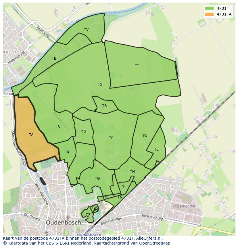 Afbeelding van het postcodegebied 4731 TA op de kaart.