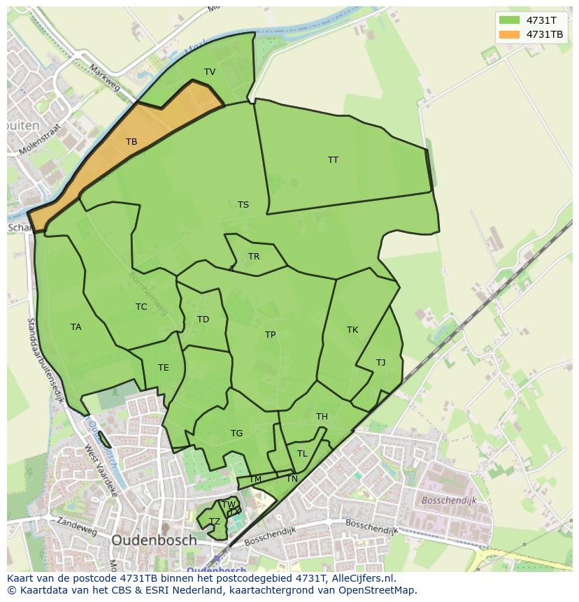 Afbeelding van het postcodegebied 4731 TB op de kaart.