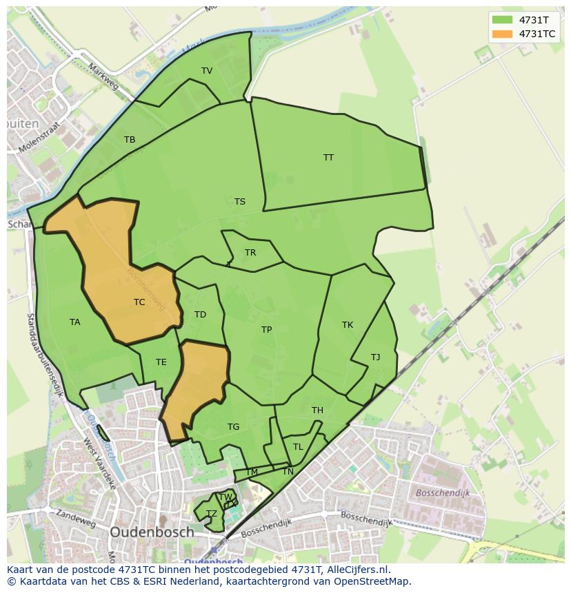 Afbeelding van het postcodegebied 4731 TC op de kaart.