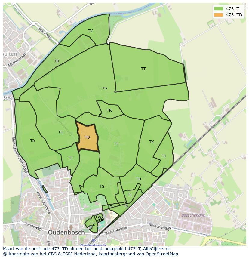 Afbeelding van het postcodegebied 4731 TD op de kaart.