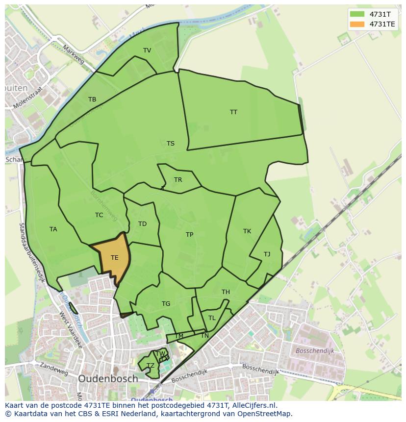Afbeelding van het postcodegebied 4731 TE op de kaart.