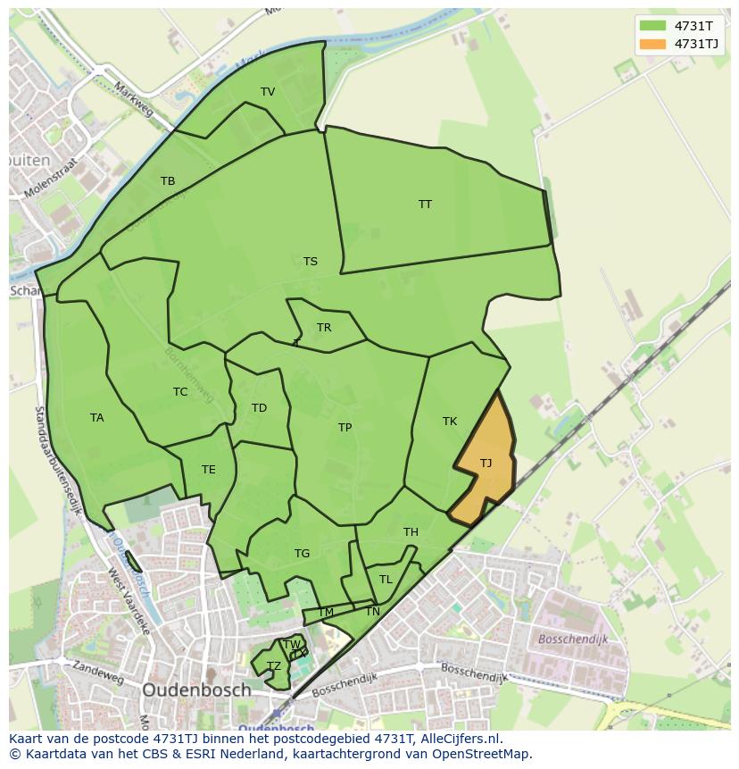 Afbeelding van het postcodegebied 4731 TJ op de kaart.