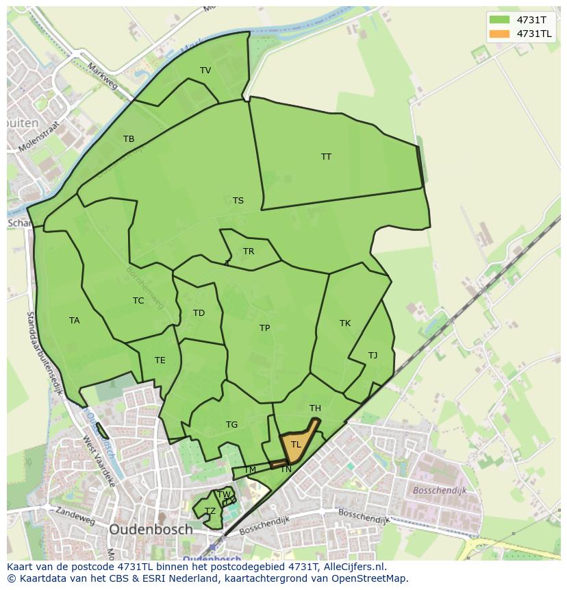 Afbeelding van het postcodegebied 4731 TL op de kaart.