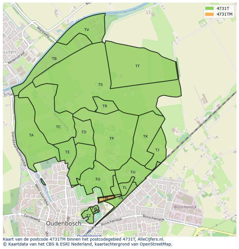 Afbeelding van het postcodegebied 4731 TM op de kaart.