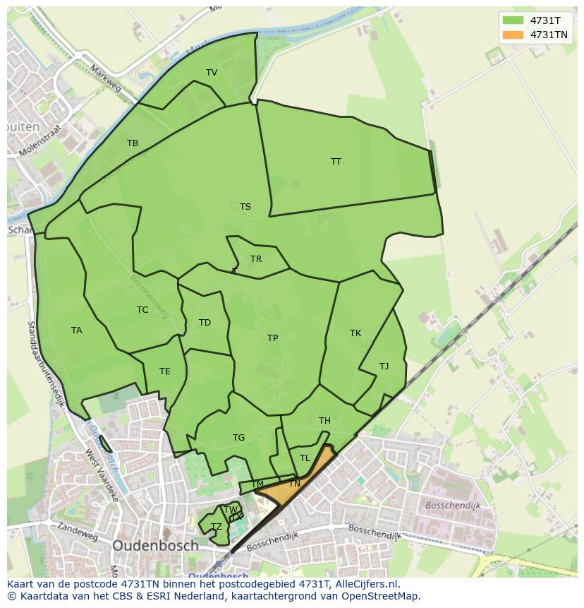 Afbeelding van het postcodegebied 4731 TN op de kaart.