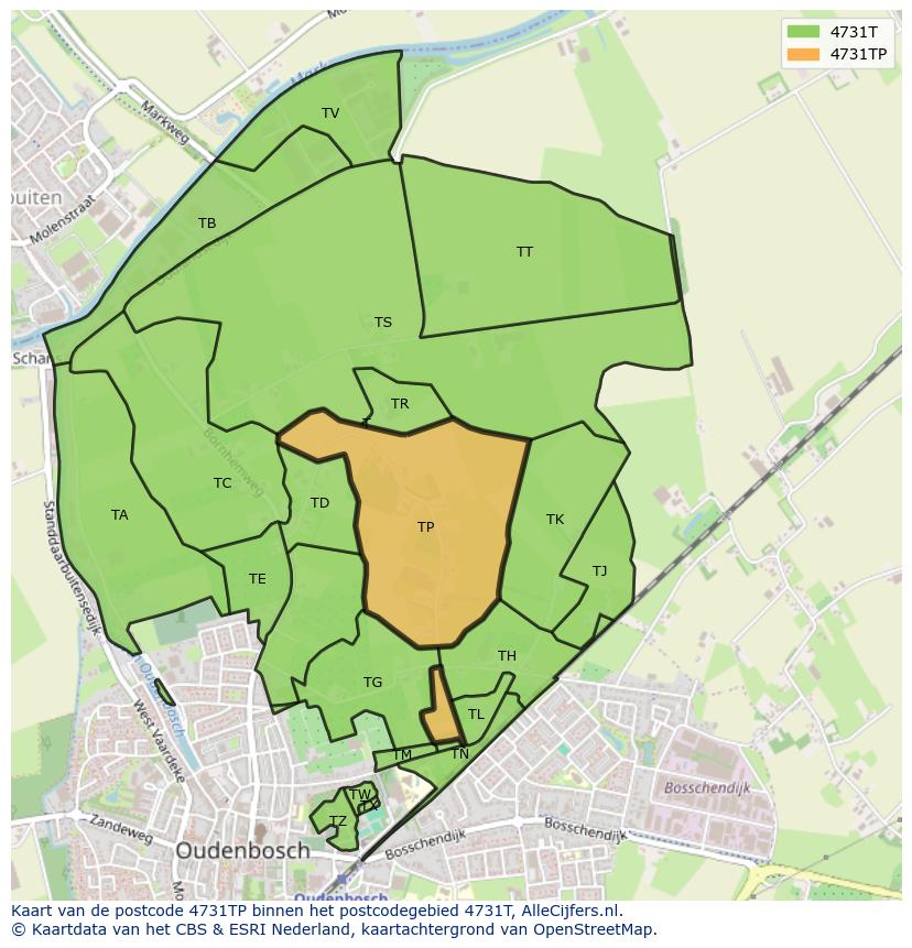 Afbeelding van het postcodegebied 4731 TP op de kaart.