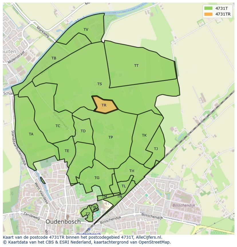 Afbeelding van het postcodegebied 4731 TR op de kaart.