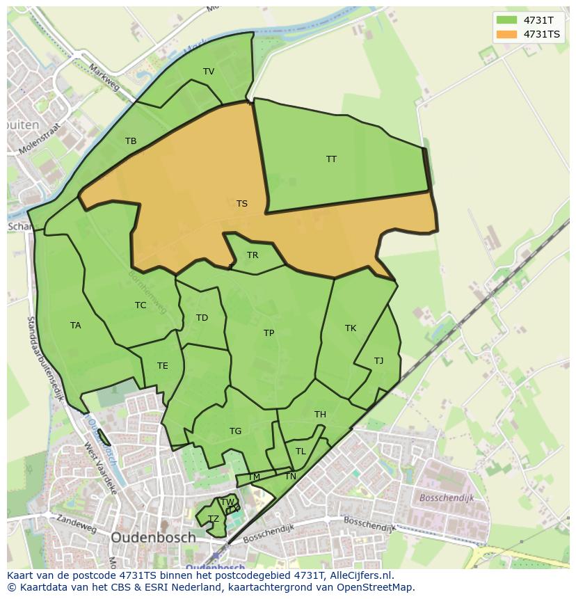 Afbeelding van het postcodegebied 4731 TS op de kaart.
