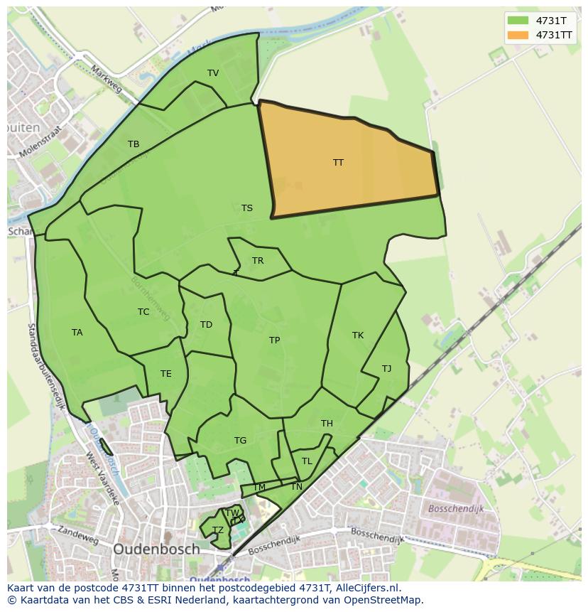 Afbeelding van het postcodegebied 4731 TT op de kaart.