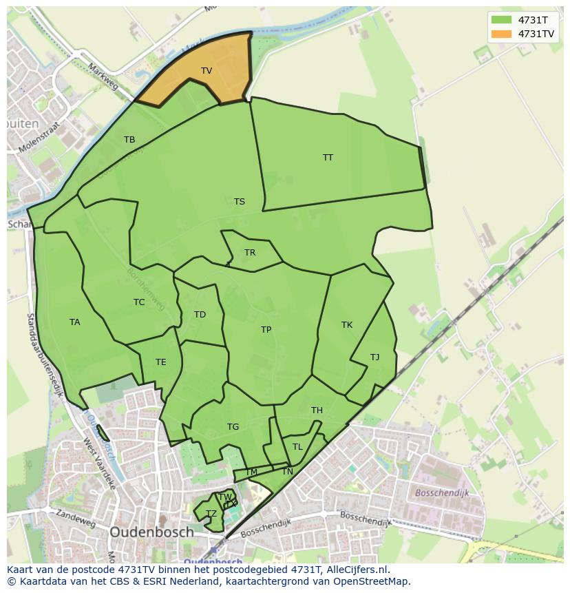 Afbeelding van het postcodegebied 4731 TV op de kaart.