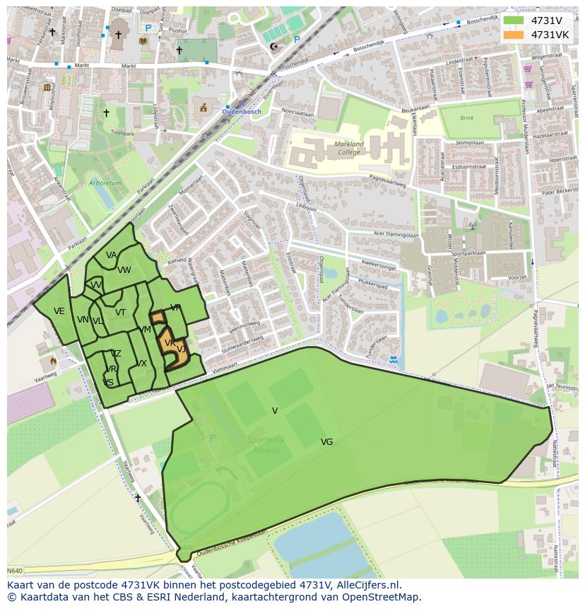 Afbeelding van het postcodegebied 4731 VK op de kaart.