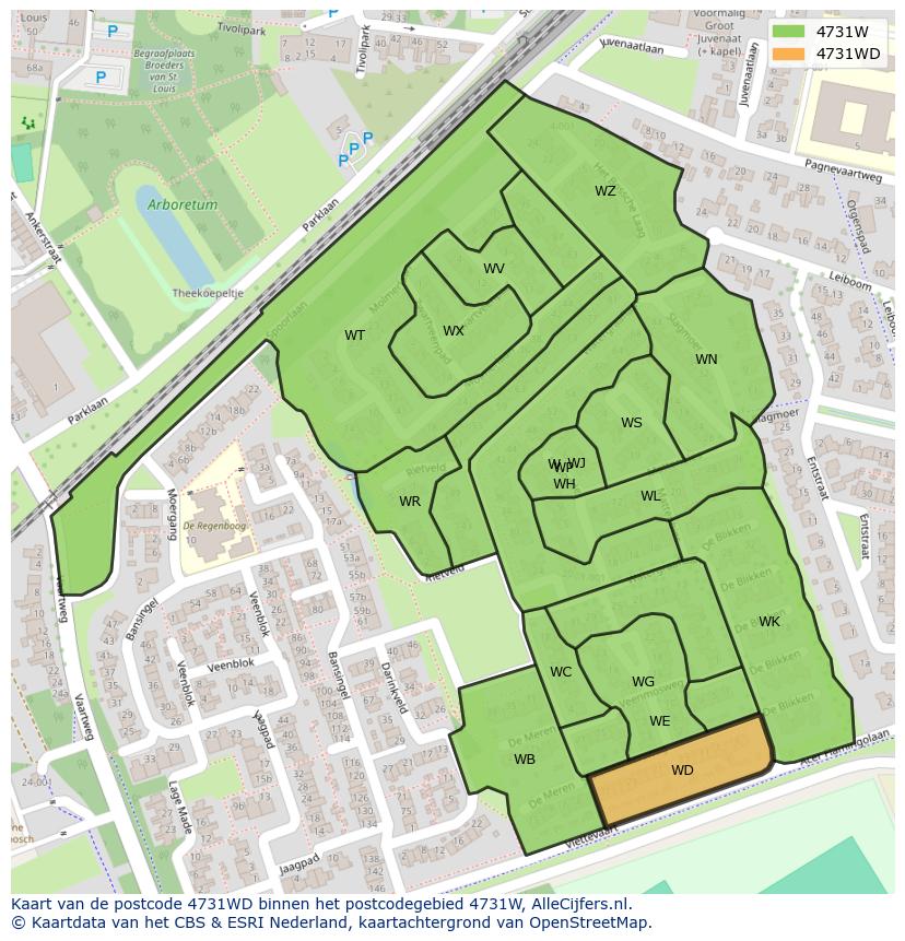 Afbeelding van het postcodegebied 4731 WD op de kaart.